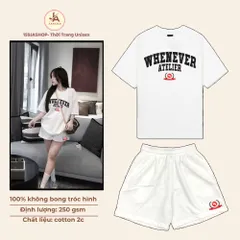 Set Đồ Bộ Thể Thao Unisex WHATEVER ATELIER  chất cotton, Áo thun form rộng Quần short Đùi  ngắn Năng Động Mặc Cặp Nam Nữ