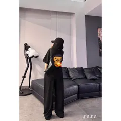 Set Đồ Unisex  Áo thun form rộng In Monkey Quần Suông Đen Cá Tính có dây rút