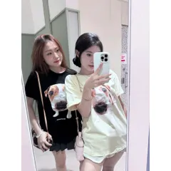 Áo thun form rộng Unisex In Hình Chó Dễ Thương  – Áo Phông Cotton Mềm Phong Cách Hàn Quốc