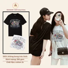Áo thun form rộng nam nữ  ATHLETIC SPORTING , áo phông logo thể thao chất cotton cao cấp đl 250gsm