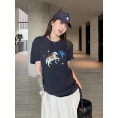 Áo thun form rộng nữ  form vừa chất xanh navy 2026 Họa tiết năm Ngọ in hình  chất cotton