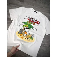 Áo thun form rộng Nữ Oversize In Hoạt Hình SNOOPY VACATIONS  Tay Lỡ Cotton Mềm Phong Cách Hàn Quốc 2026
