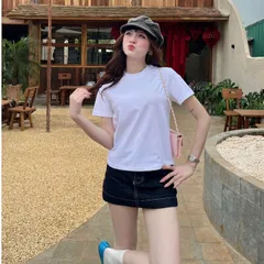 Áo thun form rộng Baby Tee  Cotton  Cao Cấp Form Ôm In Chữ Vintage – Áo Croptop Ngắn Phong Cách Hàn Quốc