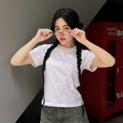 Áo thun form rộng Baby Tee  Cotton  Cao Cấp Form Ôm In Chữ Vintage – Áo Croptop Ngắn Phong Cách Hàn Quốc