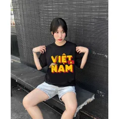 Áo thun form rộng nữ  Việt Nam tôi yêucổ tròn vải cotton 2c 250gsm cao cấp mát mịn k xù