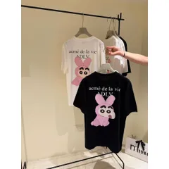 Áo thun form rộng   Unisex In Hình Hoạt Hình  SHIN BÚT CHÌ mặc Thỏ Hồng Cá Tính – Cotton Mềm Mịn, Phong Cách Hàn Quốc