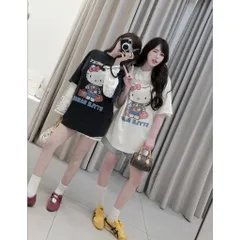 Áo thuữ tay lỡ HELLO KITTY chữ xếp unisex   phong cách ulzzang chất cotton cao cấp dày 250gsm