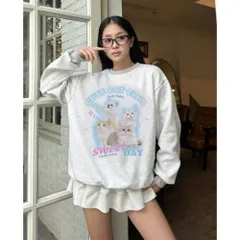 Áo Nỉ Sweater Nữ Cổ Tròn , Áo Nỉ bông cotton cao cấp Hình Cute Cat  Áo Mùa Đông Phong Cách Hàn Quốc