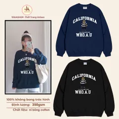Áo Sweater  nam nữ  Unisex CALIFORNIA Gấu WHO.A.U – Nỉ CHÂN CUA  Cotton Dày 350gsm cao cấp