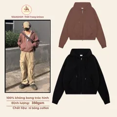 Áo Khoác Hoodie Zip Boxy Nỉ cotton lót bông  Cao Cấp Dày Dặn không xù Mềm Mại Thoáng Mát