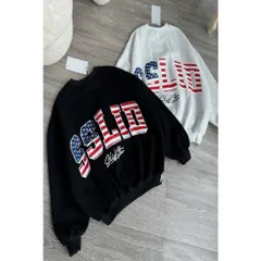 Áo sweater raplang tay chéo  nam nữ in chữ SSLID STU phối cờ mỹ hottrend thu đông 2025 chất nỉ mềm ấm k xù