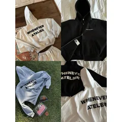 Áo Hoodie Zip Boxy WHENEVER ATELIER BASIC ZIP Màu Đen  / Xám / Xám Tiêu
