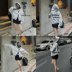 Áo Hoodie Zip Boxy WHENEVER ATELIER BASIC ZIP Màu Đen  / Xám / Xám Tiêu