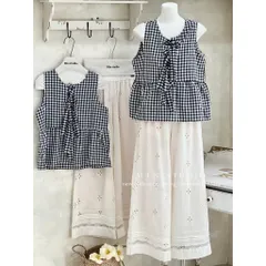 Set áo kẻ caro dáng peplum và quần đũi thêu hoa chất thô siêu mát mềm du lịch, - Thời trang hè nữ tính 2025  TH149