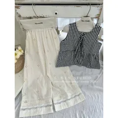 Set áo kẻ caro dáng peplum và quần đũi thêu hoa chất thô siêu mát mềm du lịch, - Thời trang hè nữ tính 2025  TH149