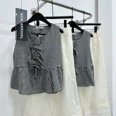 Set áo kẻ caro dáng peplum và quần đũi thêu hoa chất thô siêu mát mềm du lịch, - Thời trang hè nữ tính 2025  TH149