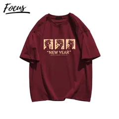 Áo phông cotton 100% nữ 2026 đỏ mận Họa tiết năm Ngọ in hình áo mặc tết   local brand