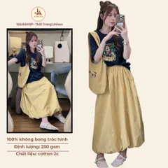 Set Váy Dài Xếp Tầng Áo Thun  cotton 4chieu In Hình Gấu Dễ Thương Tặng Túi  Phong Cách Hàn Quốc Nữ Tính Năng Động -TH185