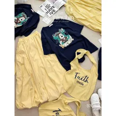 Set Váy Dài Xếp Tầng Áo Thun  cotton 4chieu In Hình Gấu Dễ Thương Tặng Túi  Phong Cách Hàn Quốc Nữ Tính Năng Động -TH185