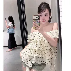 (AP009) ÁO TRỄ VAI HỌA TIẾT CHẤM BI VOAN TƠ VIỀN BÈO TUA PHÙ HỢP ĐI CHƠI ĐI CAFE