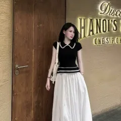 (LC003) Áo len cộc mongtoghi viền ren vạt xòe, áo len mỏng ngắn tay thiết kế cổ sen viền bèo HOT NEW 2025