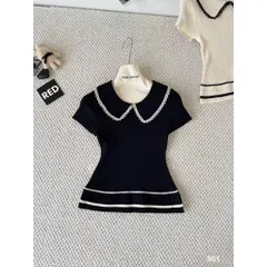 (LC003) Áo len cộc mongtoghi viền ren vạt xòe, áo len mỏng ngắn tay thiết kế cổ sen viền bèo HOT NEW 2025