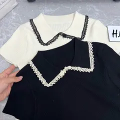 (LC003) Áo len cộc mongtoghi viền ren vạt xòe, áo len mỏng ngắn tay thiết kế cổ sen viền bèo HOT NEW 2025