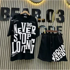 (B003) Bộ cộc unisex nam nữ Never - DSQ, áo phông in chữ Never mix quần đùi gió 2 lớp in chữ DSQ chéo