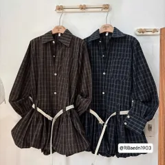 (SV005) Váy Jum kẻ sơ mi túi ngực hàng khuy đồng dây đai kèm belt đan chân bí bồng