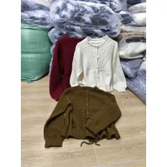 Áo len cardigan cúc boc dây rút eo, áo len sợi kim tuyến lấp lánh sang chảnh hàng QC