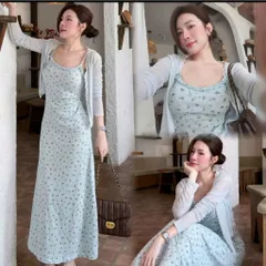 (SV003) Set váy 2 dây hoa nhí kèm áo cardigan, phù hợp mặc hàng ngày, đi chơi, đi du lịch