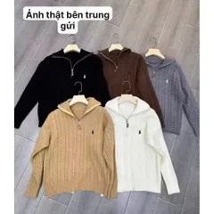 Áo polo len unisex nam nữ cổ cao RTX thêu ngựa, áo len dệt kim hàng QCCC