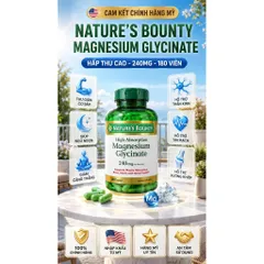 [HÀNG MỸ] Viên Uống Bổ Sung Magie Hấp Thu Cao Nature's Bounty Magnesium Glycinate 240mg (180 Viên)