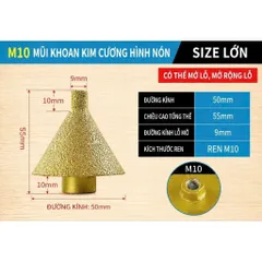 Mũi Khoan Kim Cương Hình Nón, Đá lỗ Mở lỗ Kim Cương Hình nón Phay Cỡ 38mm Và 50mm