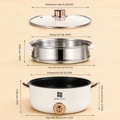 Nồi Lẩu Điện Đa Năng 2 Tầng Màu Trắng Kem Tặng Kèm Giá Hấp Inox Dung Tích Lớn