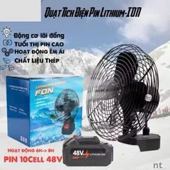 Quạt Tích Diện Pin 10 Cell, Quạt Sắt , Cánh Sắt ,Chạy Liên Tục & Tiếng. Quạt Tích Điện Pin Trâu Để Bàn