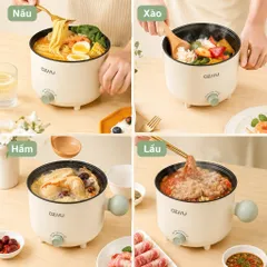Nồi Lẩu Điện 18cm 2 Nấc Nhiệt Kèm Giá Hấp Có Tay Cầm Tiện Dụng, Nồi Lẩu Hấp Mini Đa Năng 2 Tầng Cao Cấp