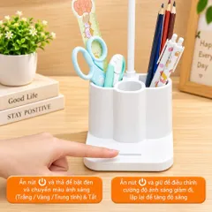 Đèn Học Để Bàn Có Nút Cảm Ứng Kèm 3 Chế Độ Ánh Sáng Phù Hợp Bảo Vệ Mắt, Nhựa ABS An Toàn Có Hốc Để Bút Tiện Dụng