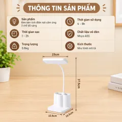 Đèn Học Để Bàn Có Nút Cảm Ứng Kèm 3 Chế Độ Ánh Sáng Phù Hợp Bảo Vệ Mắt, Nhựa ABS An Toàn Có Hốc Để Bút Tiện Dụng