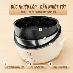 Nồi Lẩu Điện Công Suất 1000W Dung Tích 4L, Tặng Khay Hấp Inox 28CM, Tráng Men Chống Dính SIêu Bền