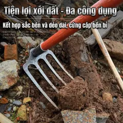 Cuốc 4 Răng, Thép Nguyên Khối Dày 8 Li Siêu Cứng Cuốc Đất Làm Vườn Tiện Lợi 832745
