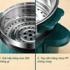 Nồi Lẩu Điện Đa Năng 2 Tầng 3-4 người ăn Công Suất Lớn 1000w Kèm Giá Hấp Inox Dày Dặn