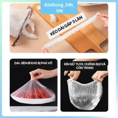 Túi màng bọc thực phẩm JYoohome chất liệu PE co dãn có chun siêu dai, Túi gấu bọc đồ ăn - Mũ chùm đầu dùng 1 lần tiện lợ