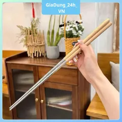 Đũa Chuyên Nấu ăn Chiên Xào - Đầu Đũa Chất Liệu Inox Cán Gỗ, Đũa Nấu Ăn Dài 40cm Cách Nhiệt Chống Bỏng Tiện Lợi