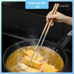 Đũa Chuyên Nấu ăn Chiên Xào - Đầu Đũa Chất Liệu Inox Cán Gỗ, Đũa Nấu Ăn Dài 40cm Cách Nhiệt Chống Bỏng Tiện Lợi