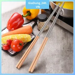 Đũa Chuyên Nấu ăn Chiên Xào - Đầu Đũa Chất Liệu Inox Cán Gỗ, Đũa Nấu Ăn Dài 40cm Cách Nhiệt Chống Bỏng Tiện Lợi