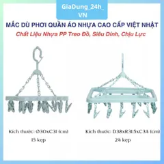 [Việt Nhật] Móc Chùm Tròn, Mắc Dù Vuông Việt Nhật 2801 - 2802 Phơi Quần Áo 15 - 24 Kẹp Siêu Tiện Lợi, Móc Treo Quần Áo N