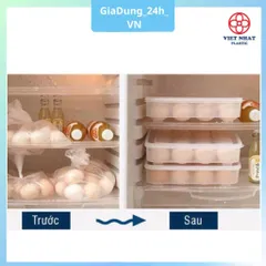 COMBO 5 Hộp đựng trứng 24 quả có nắp đậy nhựa Việt Nhật (6786), khay bảo quản trứng không bị vỡ chắc chắn VN