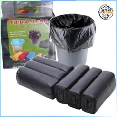 Combo 6 cuộn 90 túi rác dây rút chịu lực kích thước 45x50 túi rác đen chống dò nước tự phân hủy