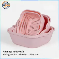 Bộ Rổ  6 Món Kèm Chậu Rửa Rau Củ Quả Hai Lớp Ráo Nước Tiện Dụng Cho Nhà Bếp RIEM